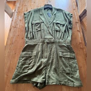 Express Olive Green Linen-Blend Romper